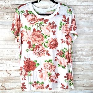 Torrid, Vintage burnout Floral White, peach and rust Tee, sz 1
